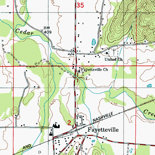 Topographic Map of Cedar Creek Campground, AL