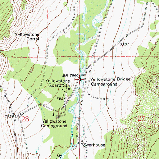 Topographic Map of Yellowstone Bridge Campground, UT