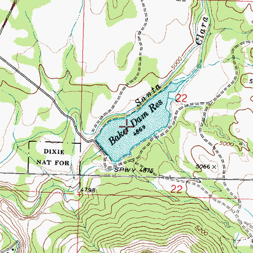 Topographic Map of Baker Reservoir, UT