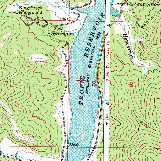 Topographic Map of Tropic Reservoir, UT