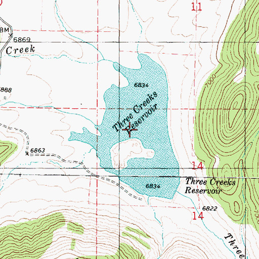 Topographic Map of Three Creeks Reservoir, UT