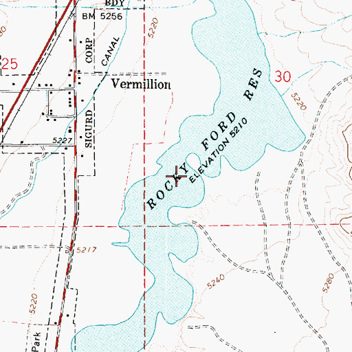 Topographic Map of Rocky Ford Reservoir, UT