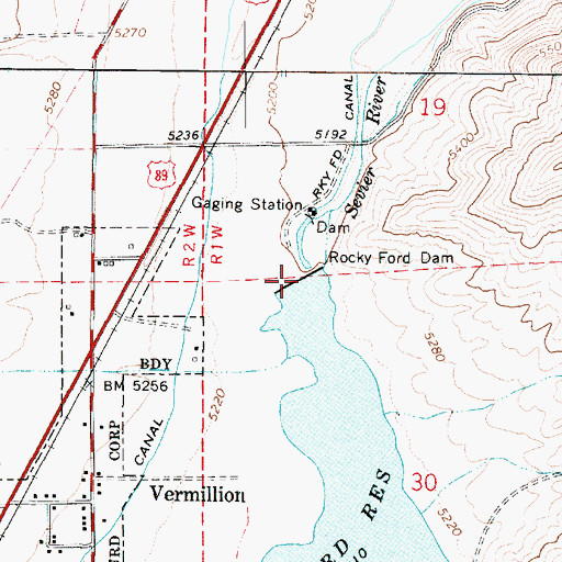 Topographic Map of Rocky Ford Dam, UT