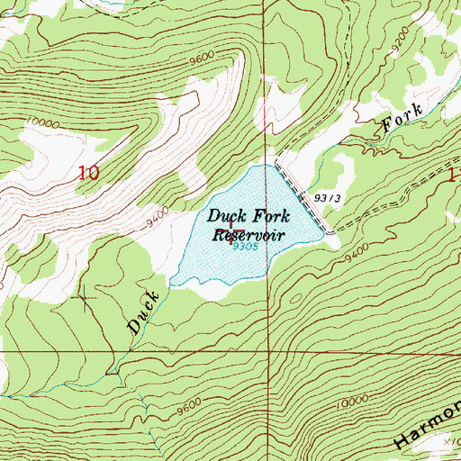 Topographic Map of Duck Fork Reservoir, UT