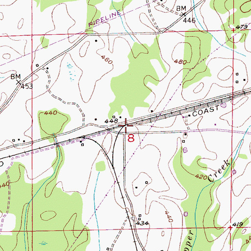 Topographic Map of Coosa Pines Junction (historical), AL