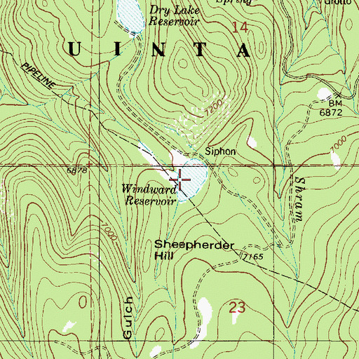 Topographic Map of Pete Winward Reservoir, UT