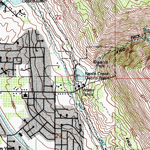 Topographic Map of Battle Creek Debris Basin Reservoir, UT