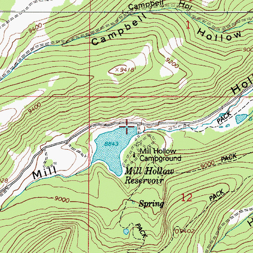 Topographic Map of Mill Hollow Dam, UT