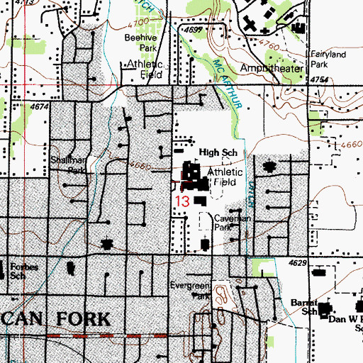 Topographic Map of American Fork High School, UT
