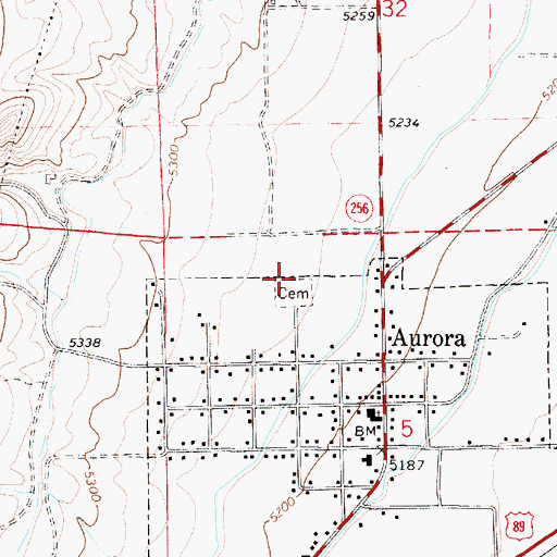 Topographic Map of Aurora Cemetery, UT