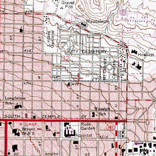 Topographic Map of B'Nai Israel Cemetery, UT