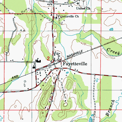Topographic Map of Fayetteville Baptist Church, AL