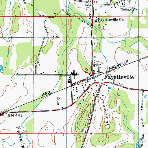 Topographic Map of Fayetteville High School, AL