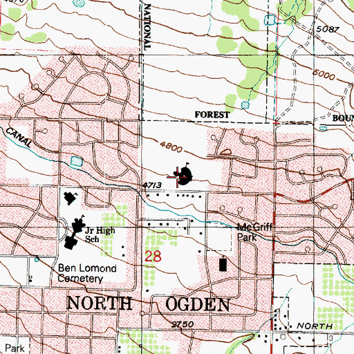 Topographic Map of Bates Elementary School, UT