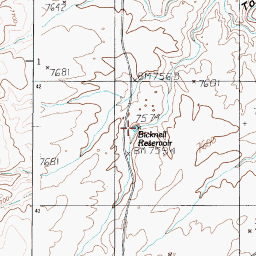 Topographic Map of Bicknell Reservoir, UT