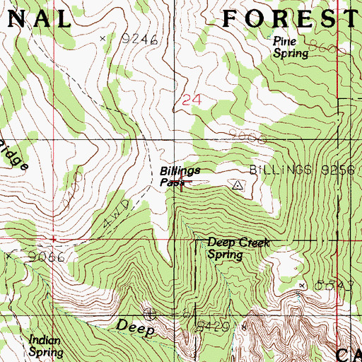 Topographic Map of Billings Pass, UT