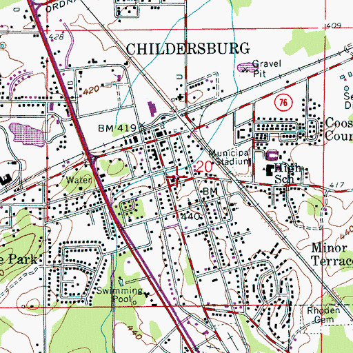 Topographic Map of First Baptist Church, AL