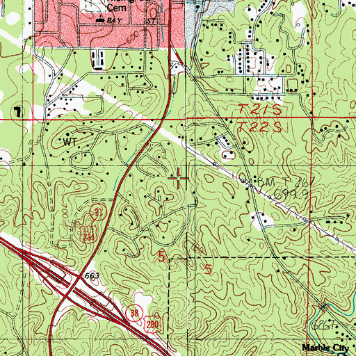 Topographic Map of First Baptist Church of Sylacauga, AL