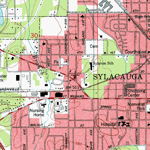 Topographic Map of First Church of God, AL