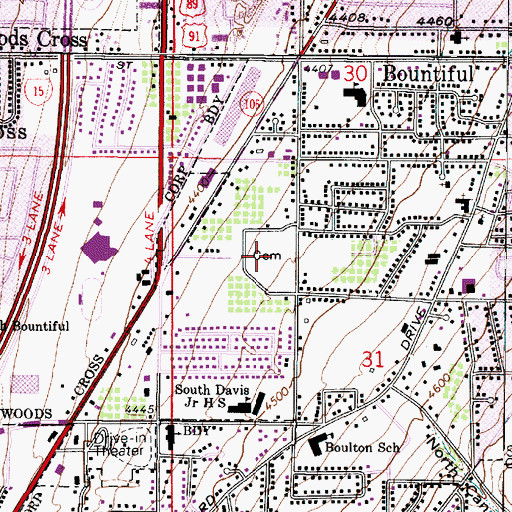 Topographic Map of Bountiful Memorial Park, UT
