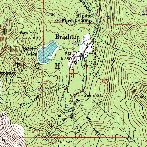 Topographic Map of Brighton Ski Area Heliport, UT