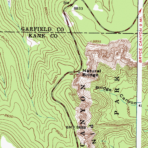 Topographic Map of Bryce Natural Bridge, UT
