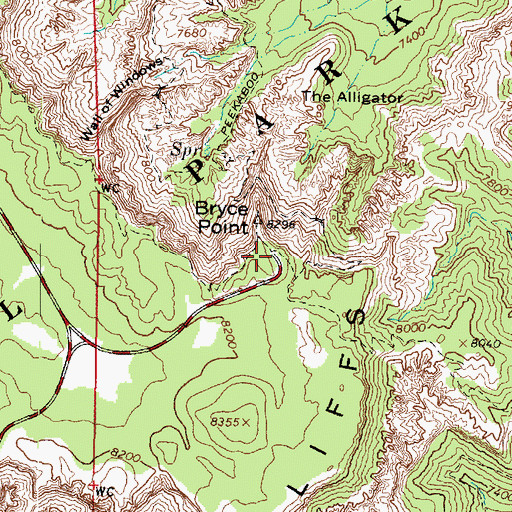 Topographic Map of Bryce Point Overlook, UT