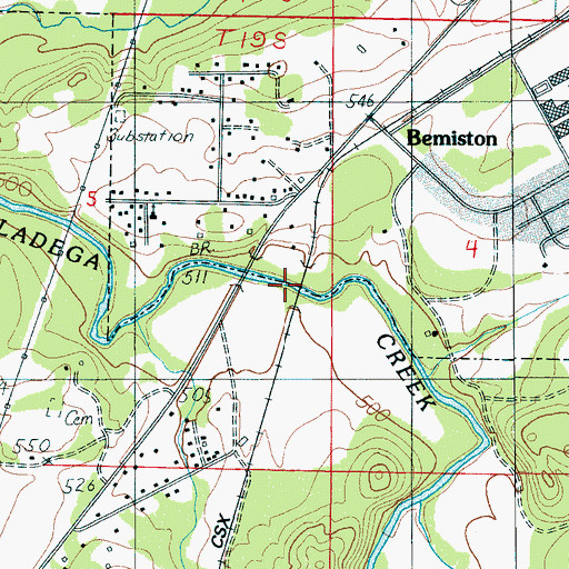 Topographic Map of Ford of Talladega Creek (historical), AL