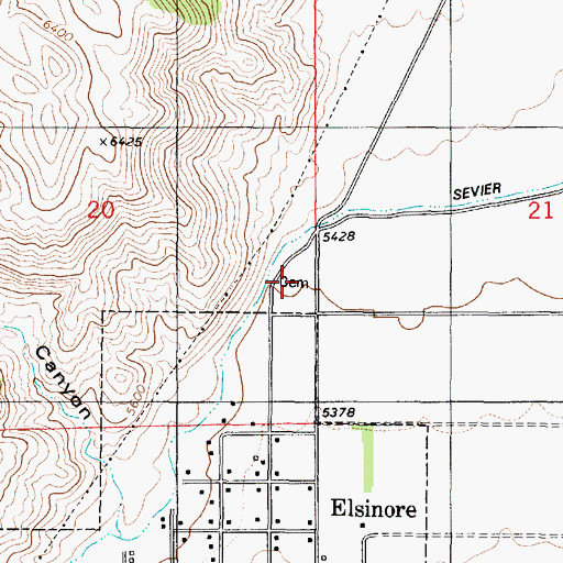 Topographic Map of Elsinore Cemetery, UT