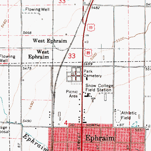Topographic Map of Ephraim Park Cemetery, UT