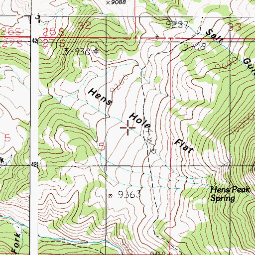 Topographic Map of Hens Hole Flat, UT