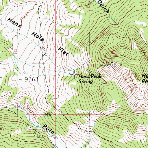 Topographic Map of Hens Peak Spring, UT