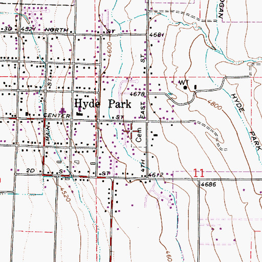 Topographic Map of Hyde Park Cemetery, UT