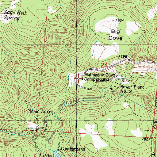 Topographic Map of Mahogany Cove Campground, UT