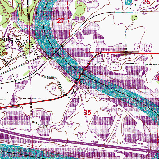 Topographic Map of John Hollis Bankhead Bridge, AL