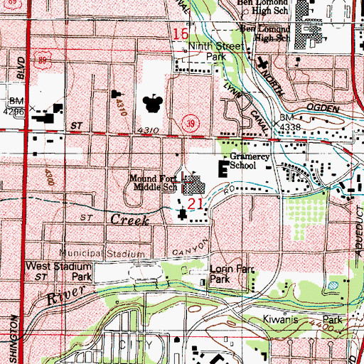 Topographic Map of Mound Fort Junior High School, UT