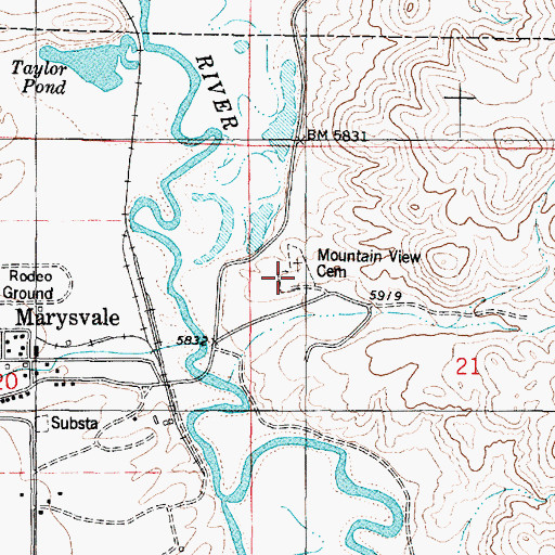 Topographic Map of Mountain View Cemetery, UT