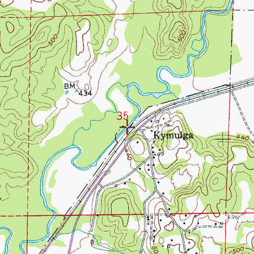Topographic Map of Kymulga Covered Bridge, AL