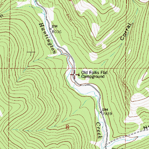 Topographic Map of Old Folks Flat Campground, UT