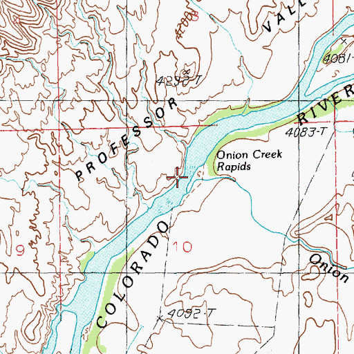 Topographic Map of Onion Creek Rapids, UT