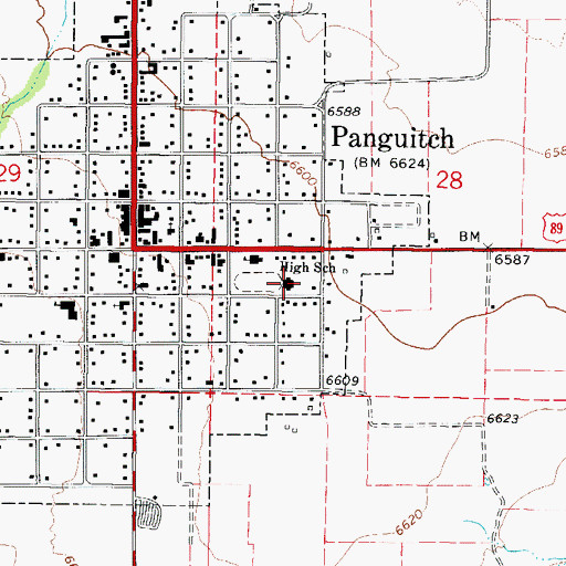Topographic Map of Panguitch High School, UT