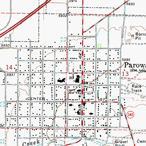 Topographic Map of Parowan High School, UT