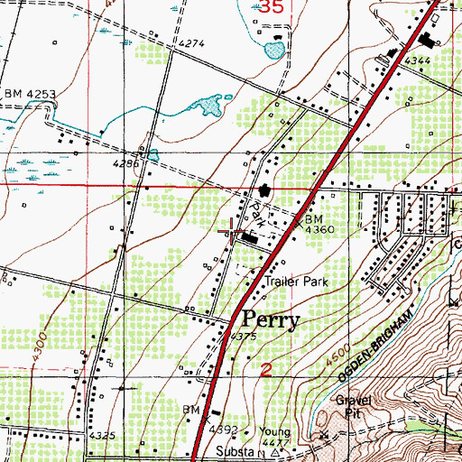 Topographic Map of Perry School, UT