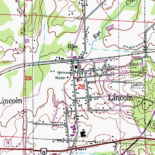 Topographic Map of Lincoln United Methodist Church, AL