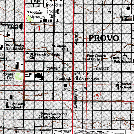 Topographic Map of Provo Town Square, UT