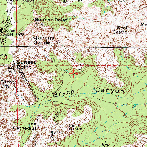Topographic Map of Queens Garden Trail, UT