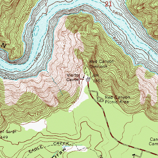 Topographic Map of Red Canyon Visitor Center, UT