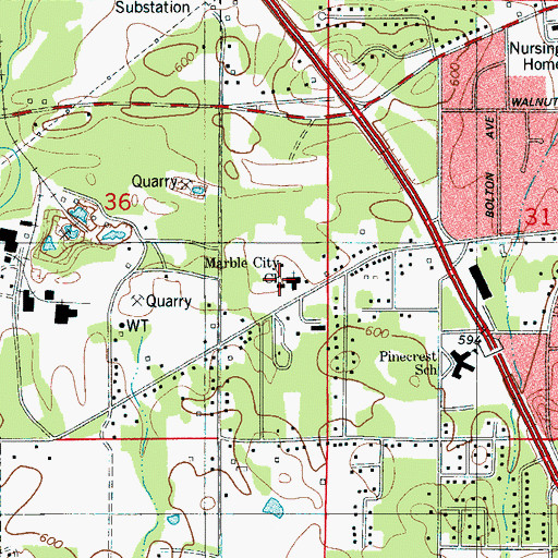 Topographic Map of Marble City Christian School, AL