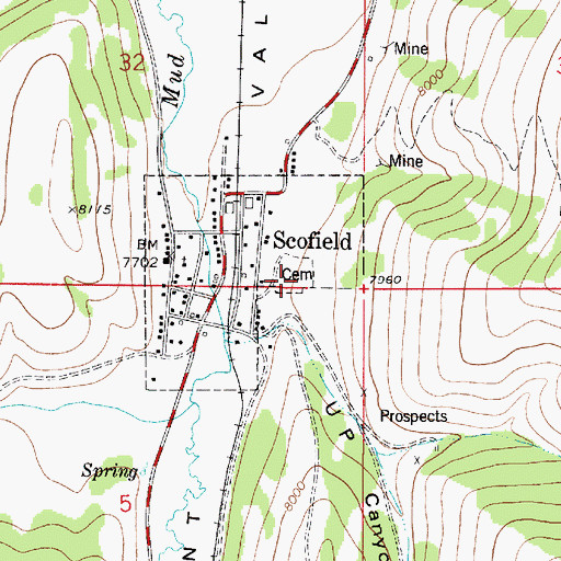 Topographic Map of Scofield Cemetery, UT