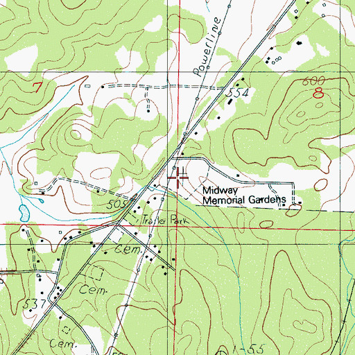 Topographic Map of Midway Memorial Gardens, AL